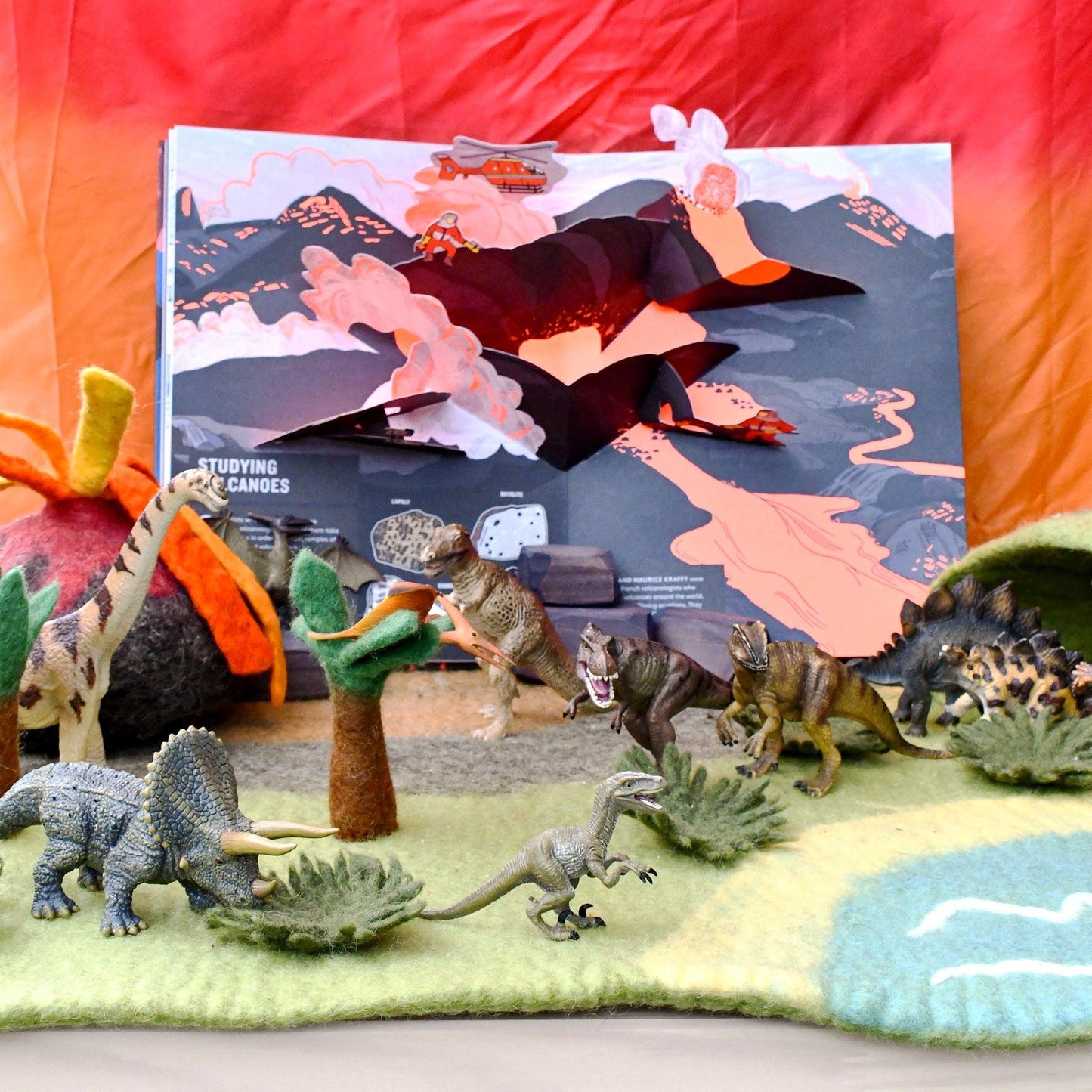 Large Dinosaur Land with Volcano Play Mat Playscape